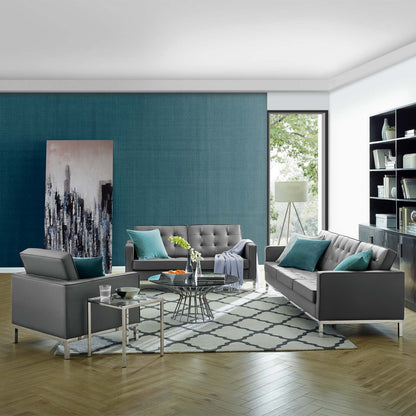 Loft Tufted Upholstered Faux Leather 3 Piece Set, Faux Leather, Silver Grey Gray, 19248