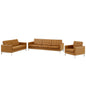 Loft Tufted Upholstered Faux Leather 3 Piece Set, Faux Leather, Silver Tan, 19250