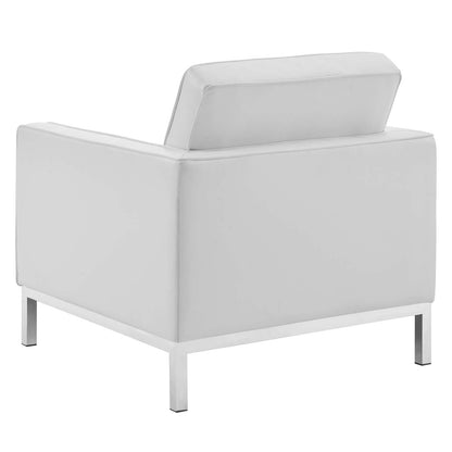 Loft Tufted Upholstered Faux Leather 3 Piece Set, Faux Leather, Silver White, 19251