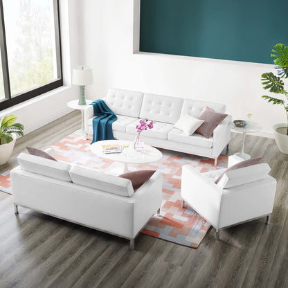 Loft Tufted Upholstered Faux Leather 3 Piece Set, Faux Leather, Silver White, 19251