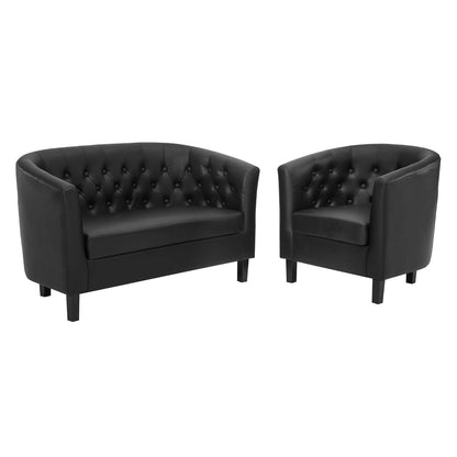Prospect Upholstered Vinyl Loveseat and Armchair Set, Faux Leather, Black, 19252