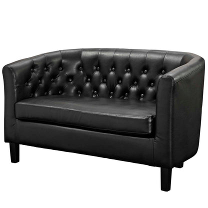 Prospect Upholstered Vinyl Loveseat and Armchair Set, Faux Leather, Black, 19252