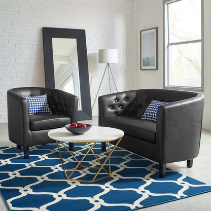 Prospect Upholstered Vinyl Loveseat and Armchair Set, Faux Leather, Black, 19252