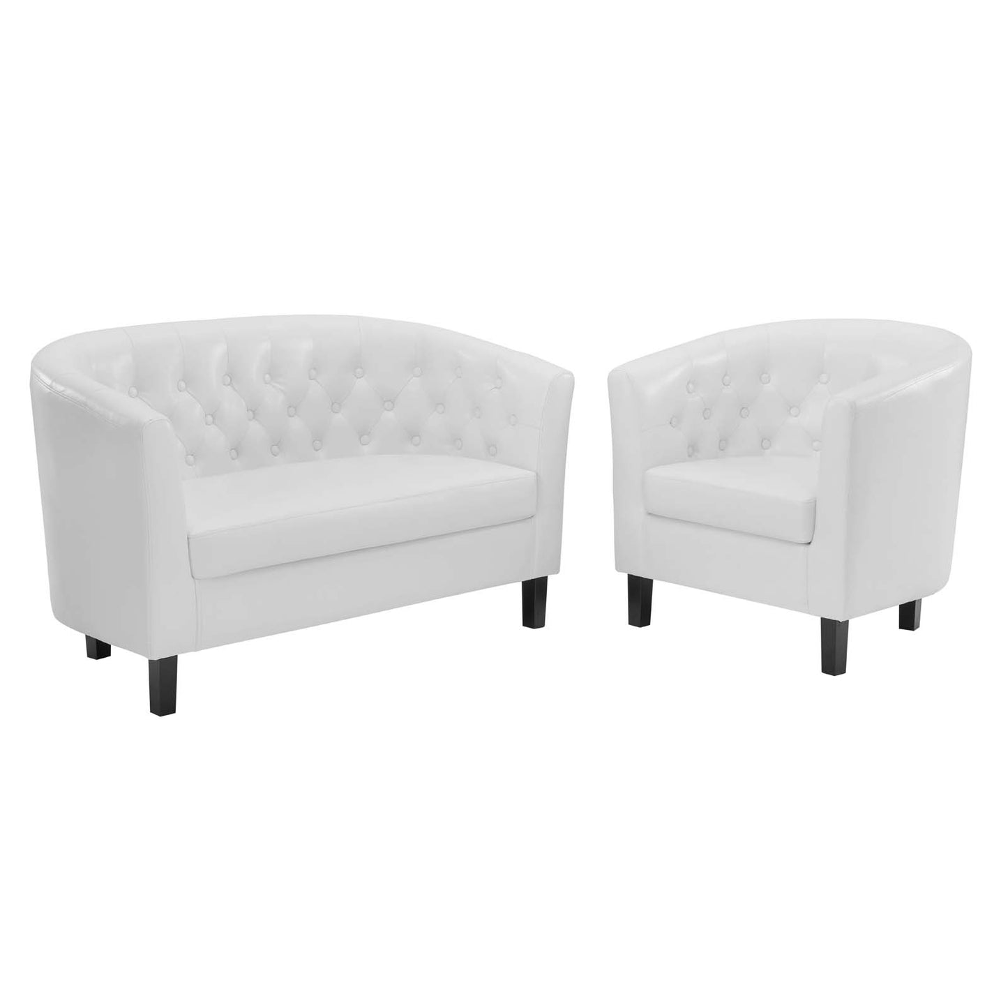 Prospect Upholstered Vinyl Loveseat and Armchair Set, Faux Leather, White, 19253