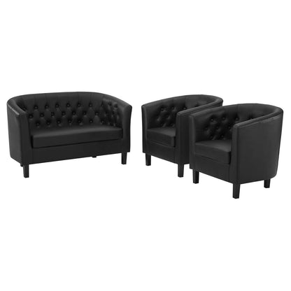 Prospect 3 Piece Upholstered Vinyl Set, Faux Leather, Black, 19254