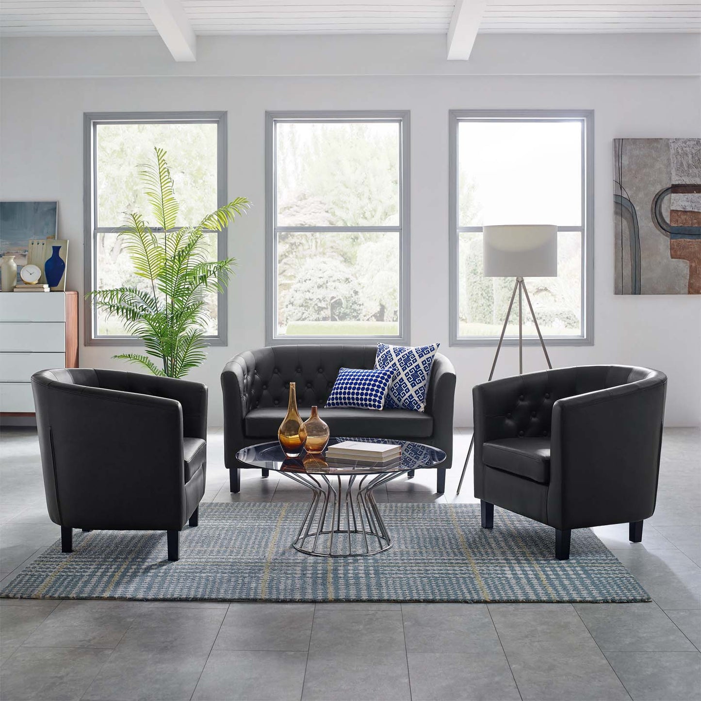 Prospect 3 Piece Upholstered Vinyl Set, Faux Leather, Black, 19254