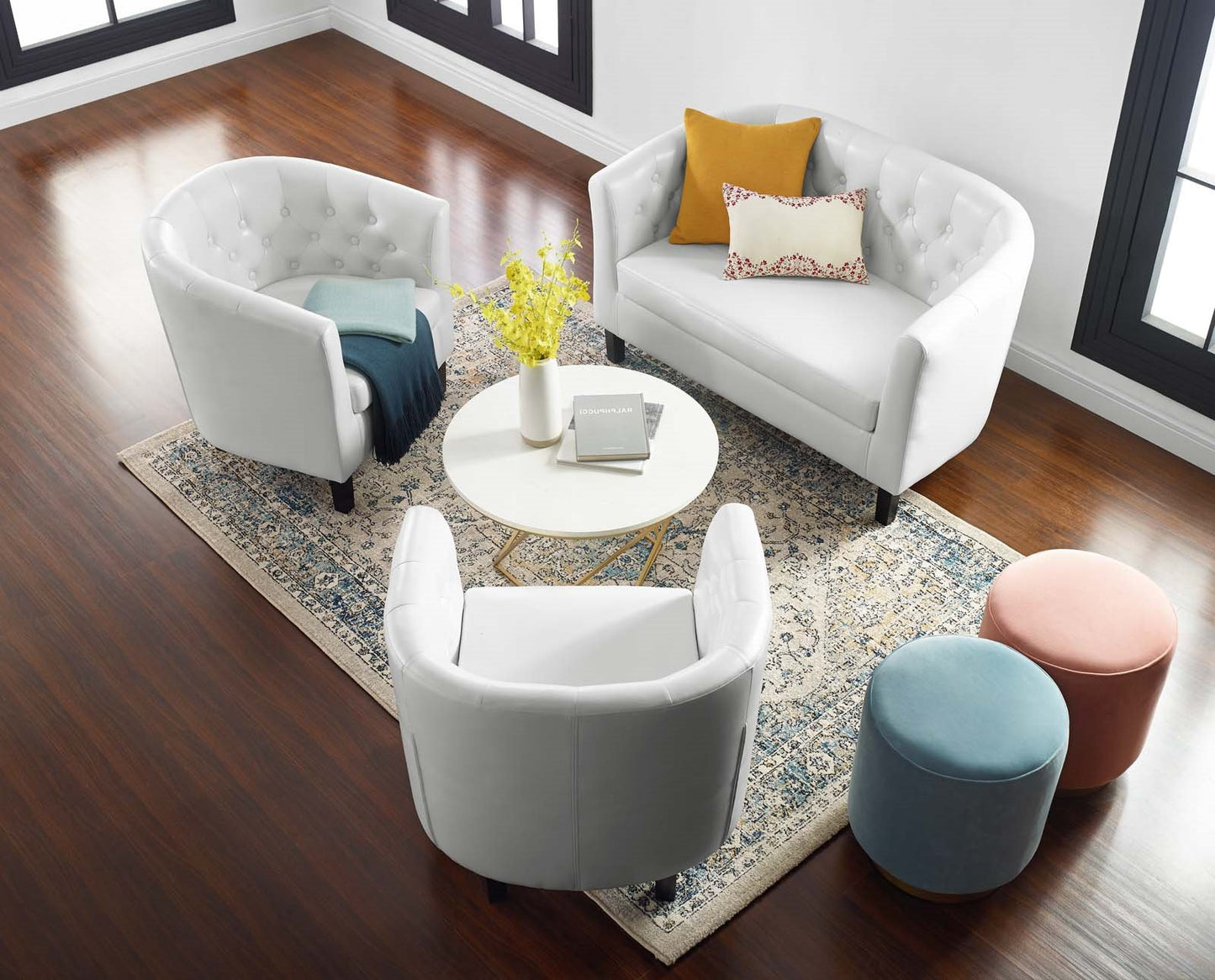 Prospect 3 Piece Upholstered Vinyl Set, Faux Leather, White, 19255