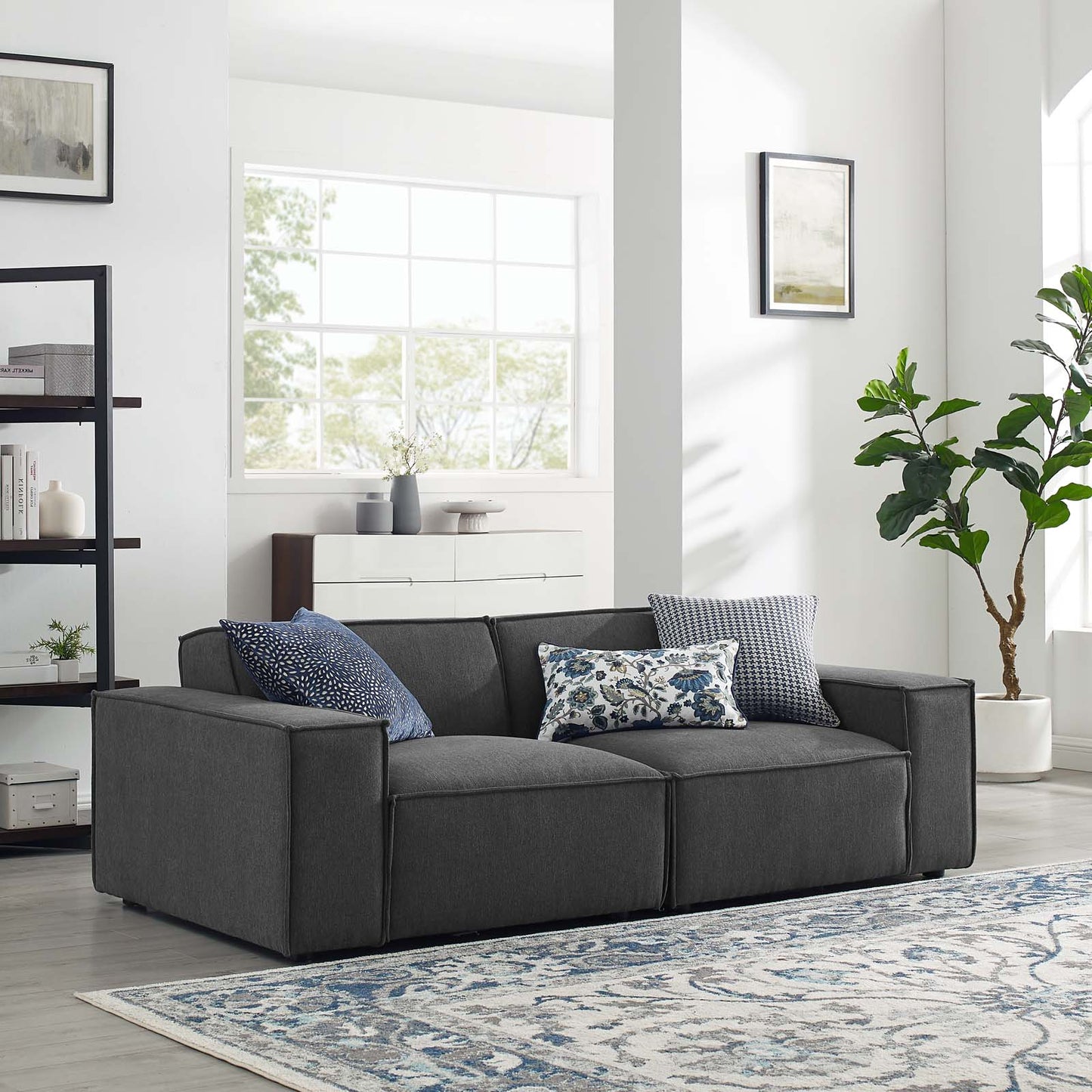 Restore 2-Piece Sectional Sofa, Fabric, Dark Grey Gray, 19258