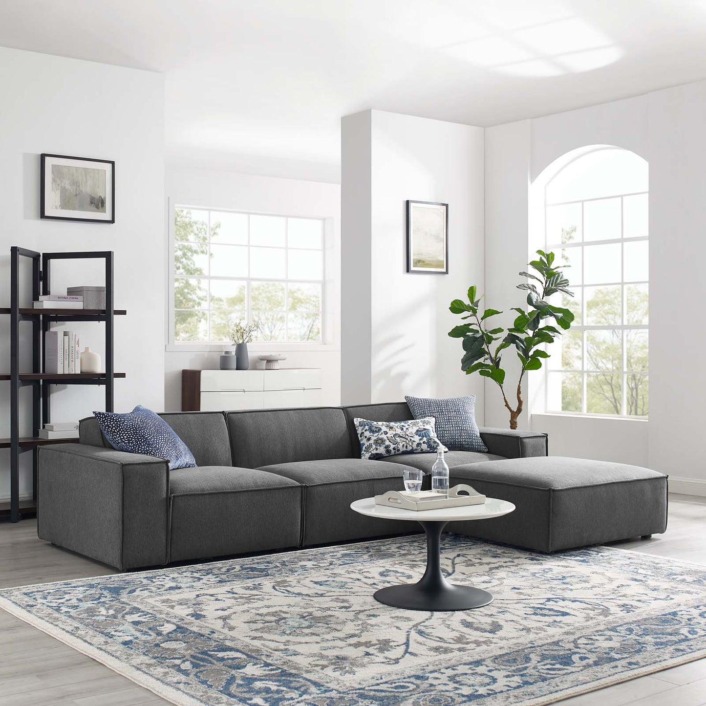 Restore 4-Piece Sectional Sofa, Fabric, Dark Grey Gray, 19262