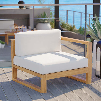 Upland Outdoor Patio Teak Wood Right-Arm Chair, Wood, Brown Natural White, 19281