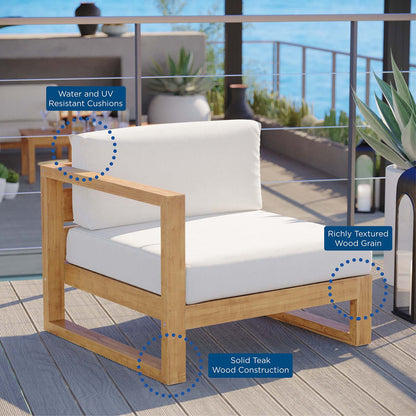 Upland Outdoor Patio Teak Wood Left-Arm Chair, Wood, Brown Natural White, 19282