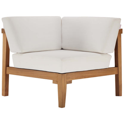 Bayport Outdoor Patio Teak Wood Corner Chair, Wood, Brown Natural White, 19285
