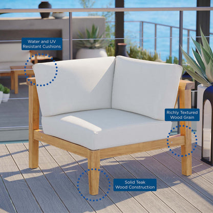 Bayport Outdoor Patio Teak Wood Corner Chair, Wood, Brown Natural White, 19285