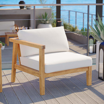 Bayport Outdoor Patio Teak Wood Left-Arm Chair, Wood, Brown Natural White, 19286