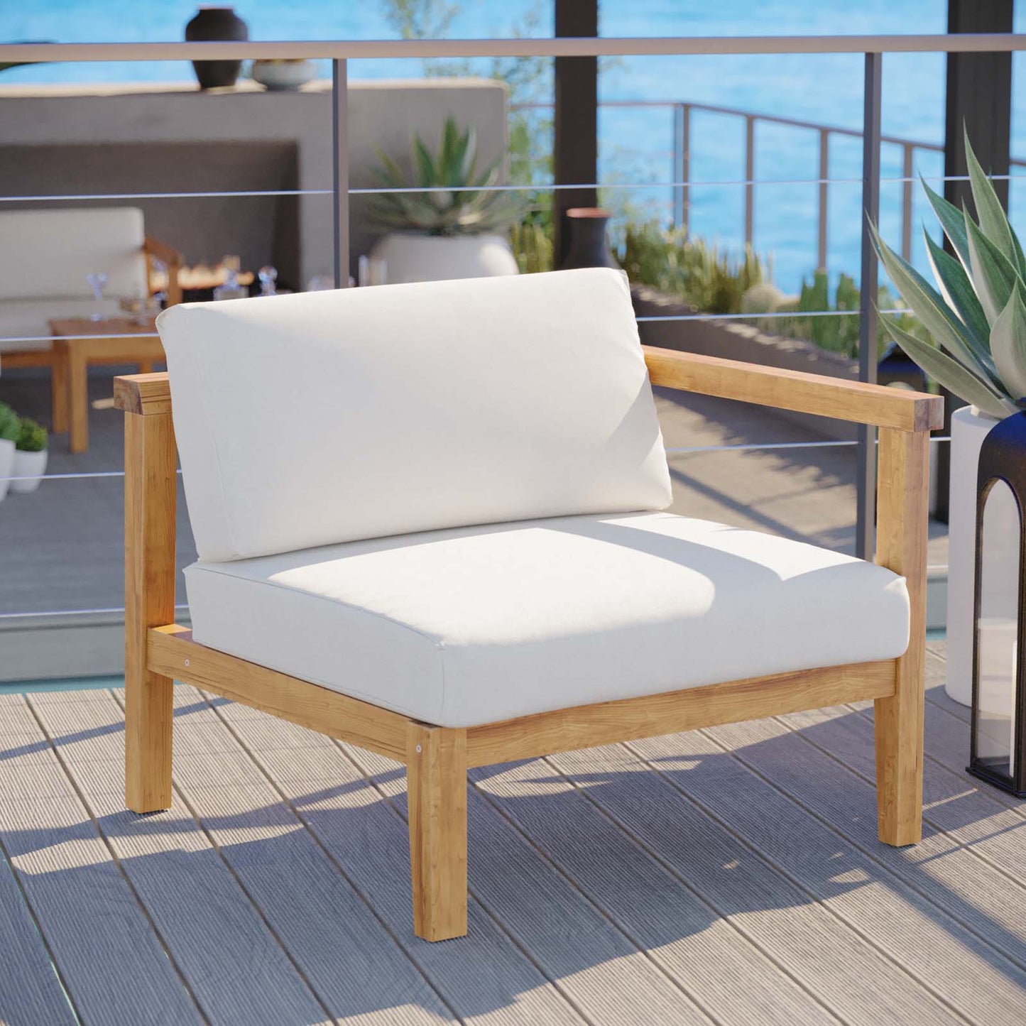 Bayport Outdoor Patio Teak Wood Right-Arm Chair, Wood, Brown Natural White, 19287