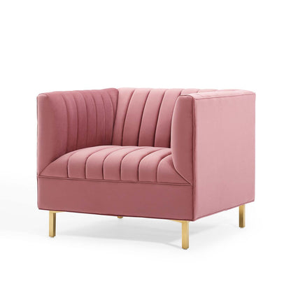 Shift Channel Tufted Performance Velvet Armchair, Velvet, Pink, 19288
