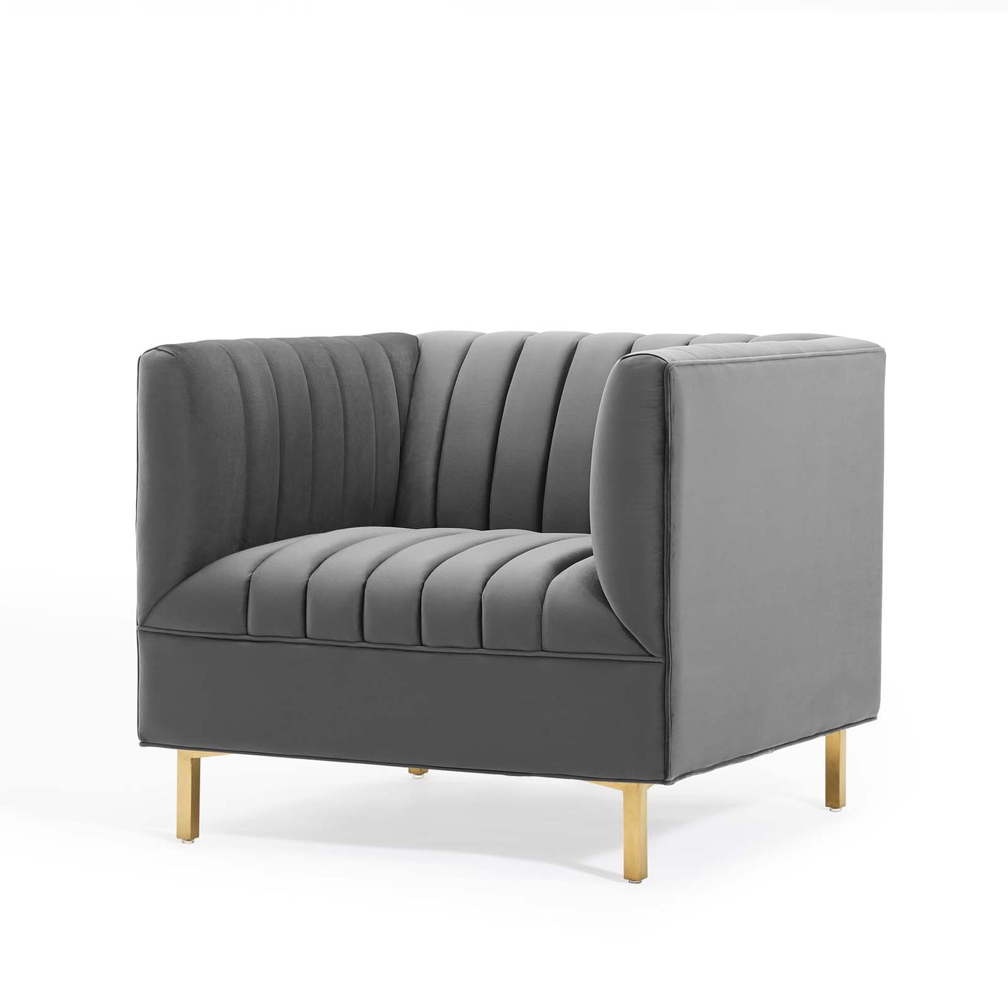 Shift Channel Tufted Performance Velvet Armchair, Velvet, Grey Gray, 19289
