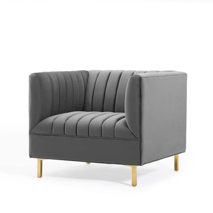 Shift Channel Tufted Performance Velvet Armchair, Velvet, Grey Gray, 19289