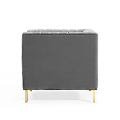 Shift Channel Tufted Performance Velvet Armchair, Velvet, Grey Gray, 19289