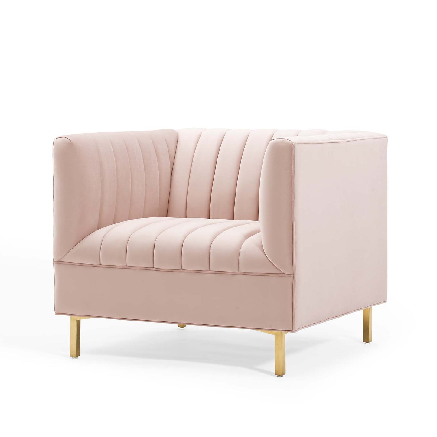 Shift Channel Tufted Performance Velvet Armchair, Velvet, Pink, 19291