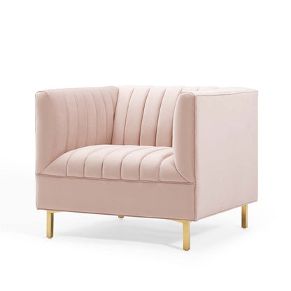 Shift Channel Tufted Performance Velvet Armchair, Velvet, Pink, 19291