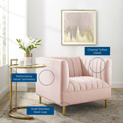 Shift Channel Tufted Performance Velvet Armchair, Velvet, Pink, 19291