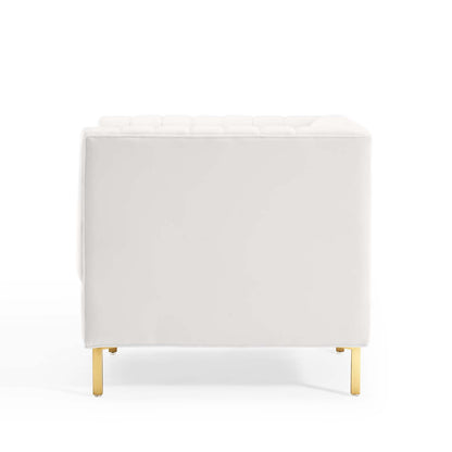 Shift Channel Tufted Performance Velvet Armchair, Velvet, White, 19292