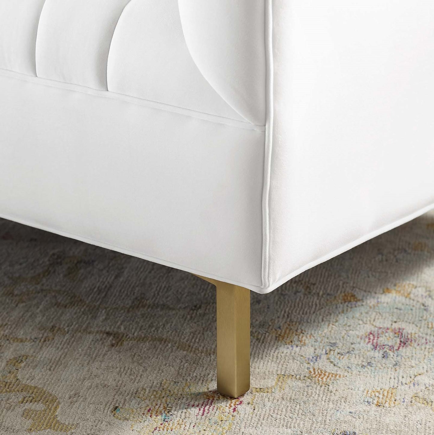 Shift Channel Tufted Performance Velvet Armchair, Velvet, White, 19292