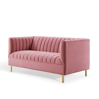 Shift Channel Tufted Performance Velvet Loveseat, Velvet, Pink, 19293
