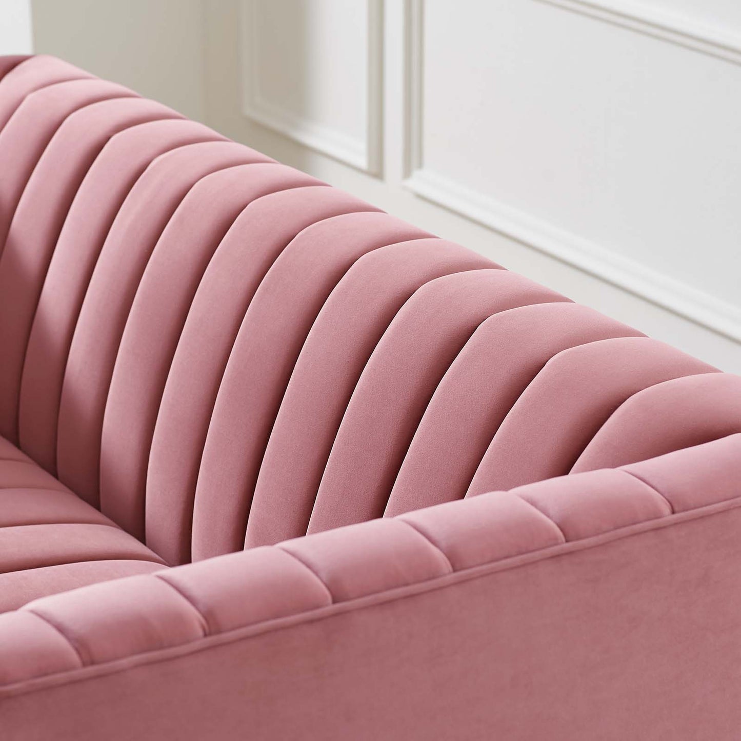 Shift Channel Tufted Performance Velvet Loveseat, Velvet, Pink, 19293