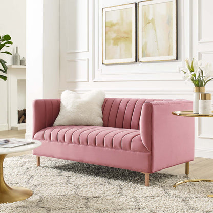 Shift Channel Tufted Performance Velvet Loveseat, Velvet, Pink, 19293