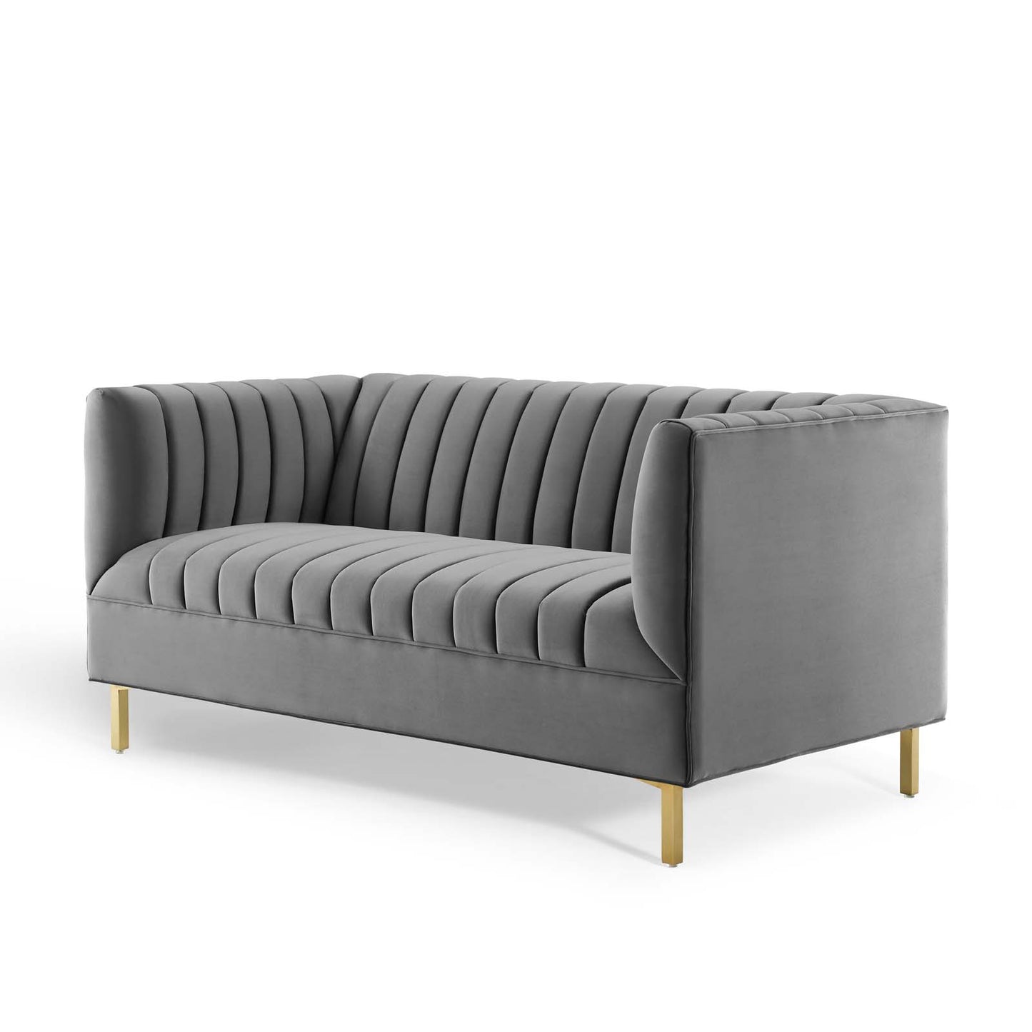 Shift Channel Tufted Performance Velvet Loveseat, Velvet, Grey Gray, 19294