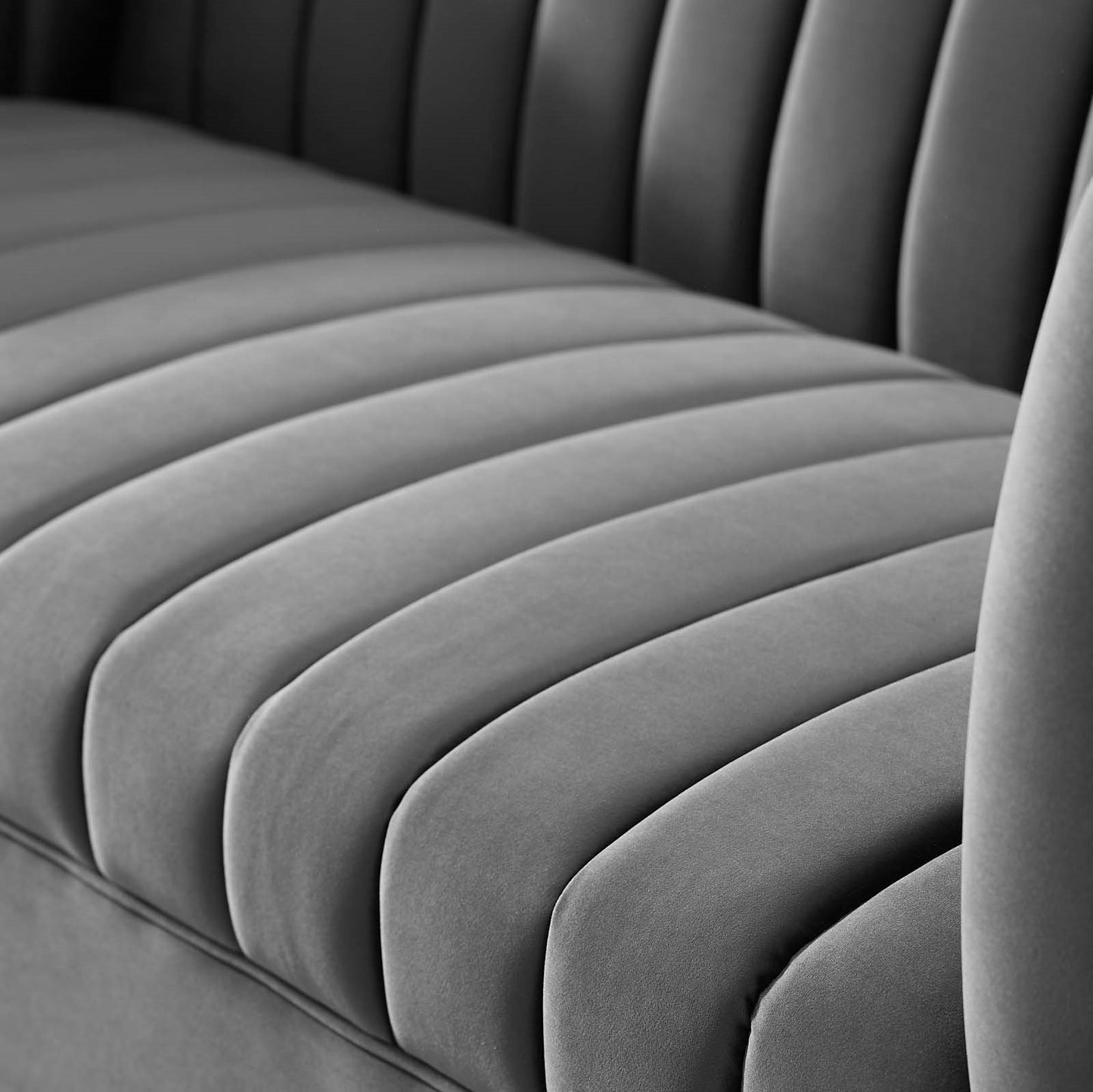 Shift Channel Tufted Performance Velvet Loveseat, Velvet, Grey Gray, 19294