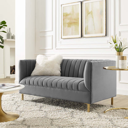 Shift Channel Tufted Performance Velvet Loveseat, Velvet, Grey Gray, 19294