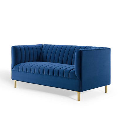 Shift Channel Tufted Performance Velvet Loveseat, Velvet, Blue Navy, 19295