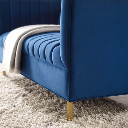 Shift Channel Tufted Performance Velvet Loveseat, Velvet, Blue Navy, 19295