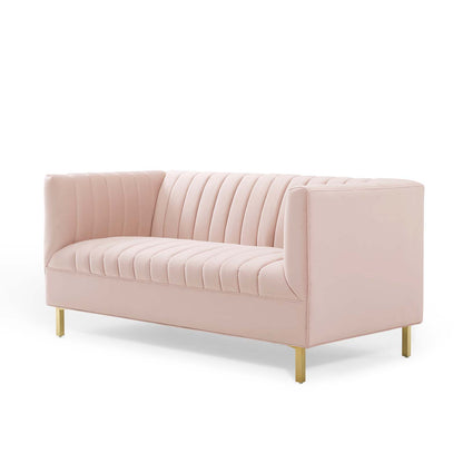 Shift Channel Tufted Performance Velvet Loveseat, Velvet, Pink, 19296