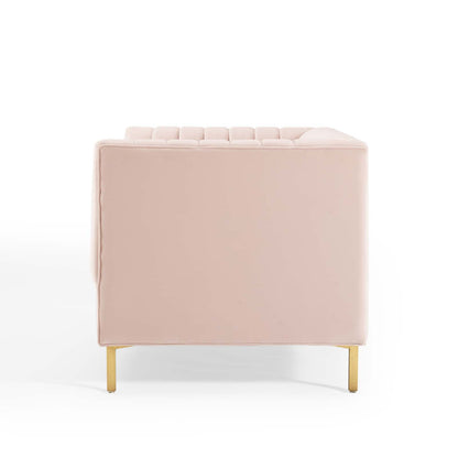 Shift Channel Tufted Performance Velvet Loveseat, Velvet, Pink, 19296