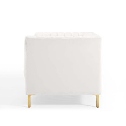 Shift Channel Tufted Performance Velvet Loveseat, Velvet, White, 19297