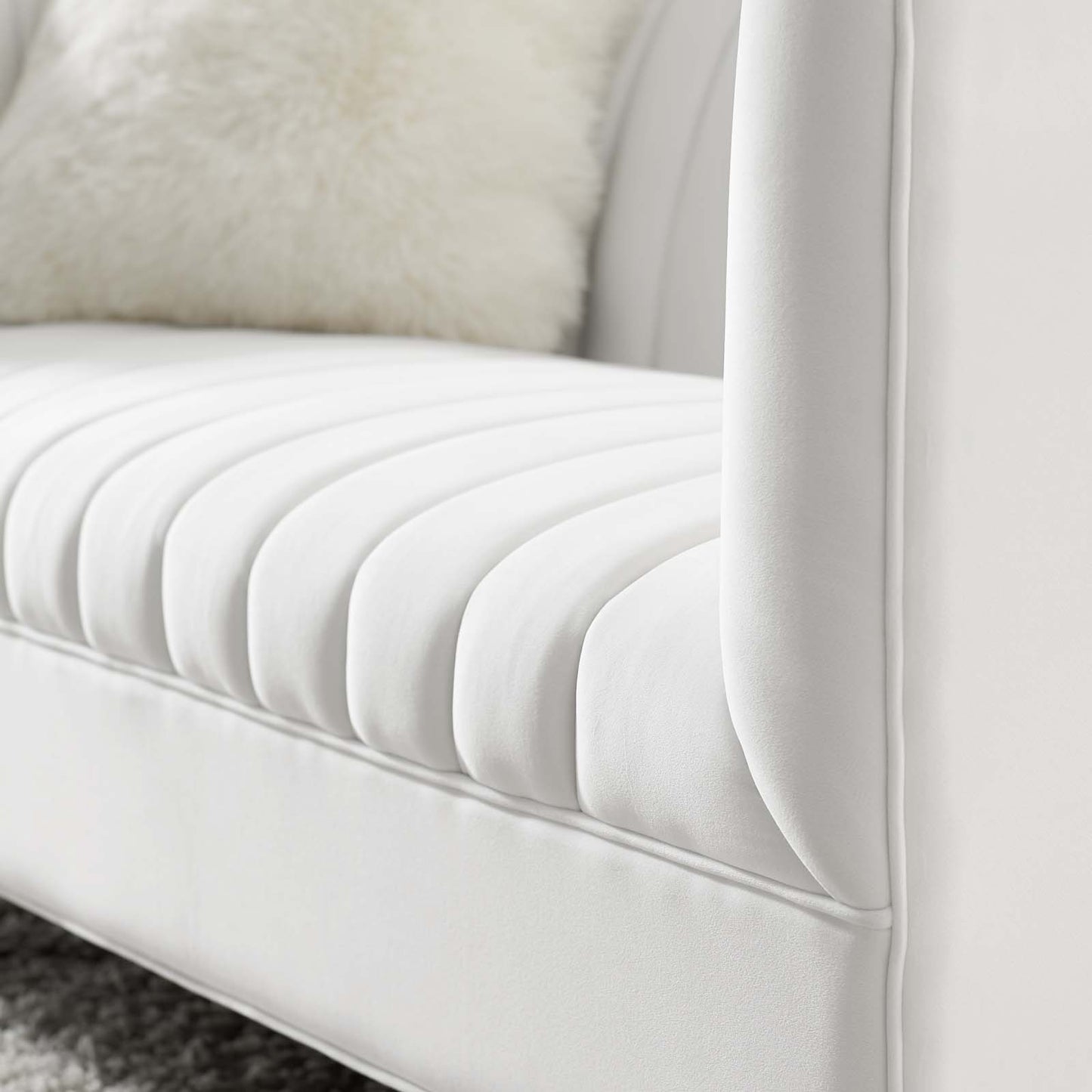 Shift Channel Tufted Performance Velvet Loveseat, Velvet, White, 19297