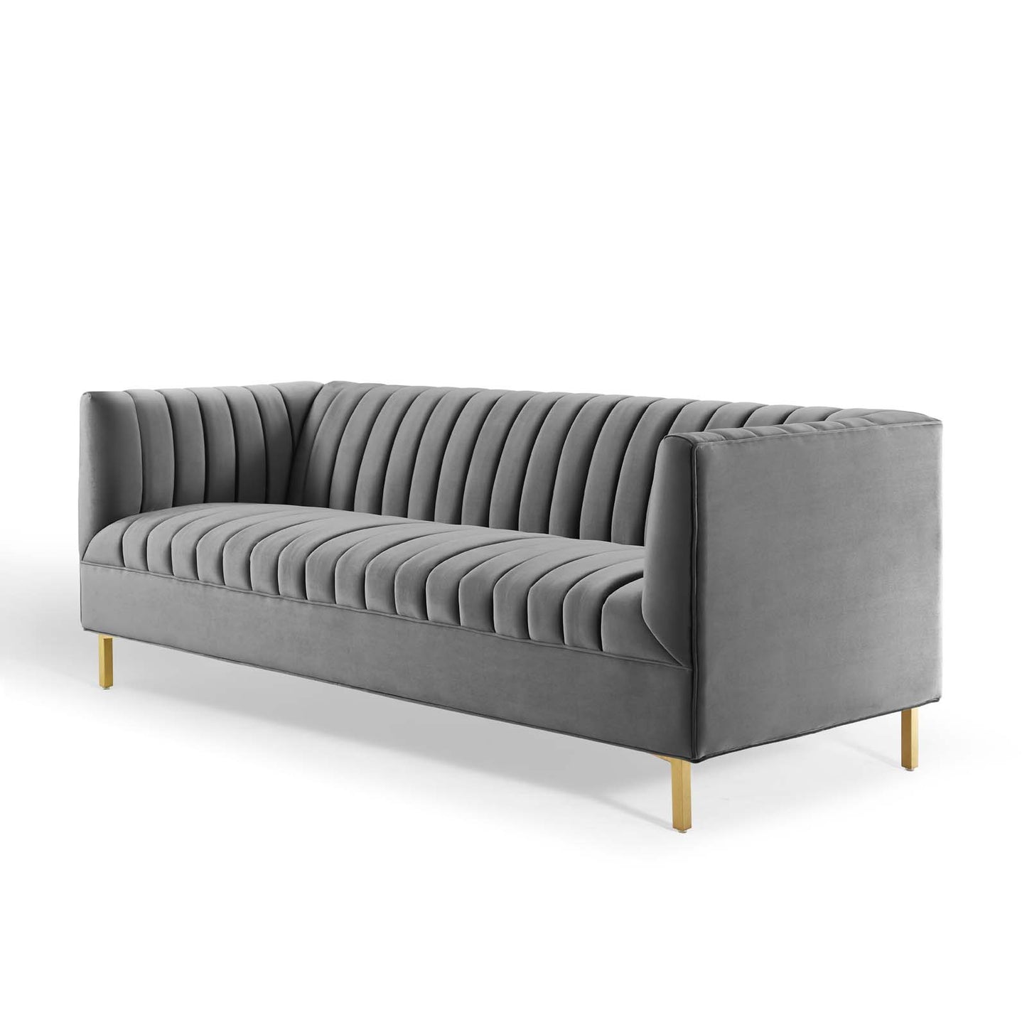 Shift Channel Tufted Performance Velvet Sofa, Velvet, Grey Gray, 19299