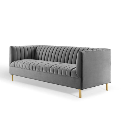 Shift Channel Tufted Performance Velvet Sofa, Velvet, Grey Gray, 19299