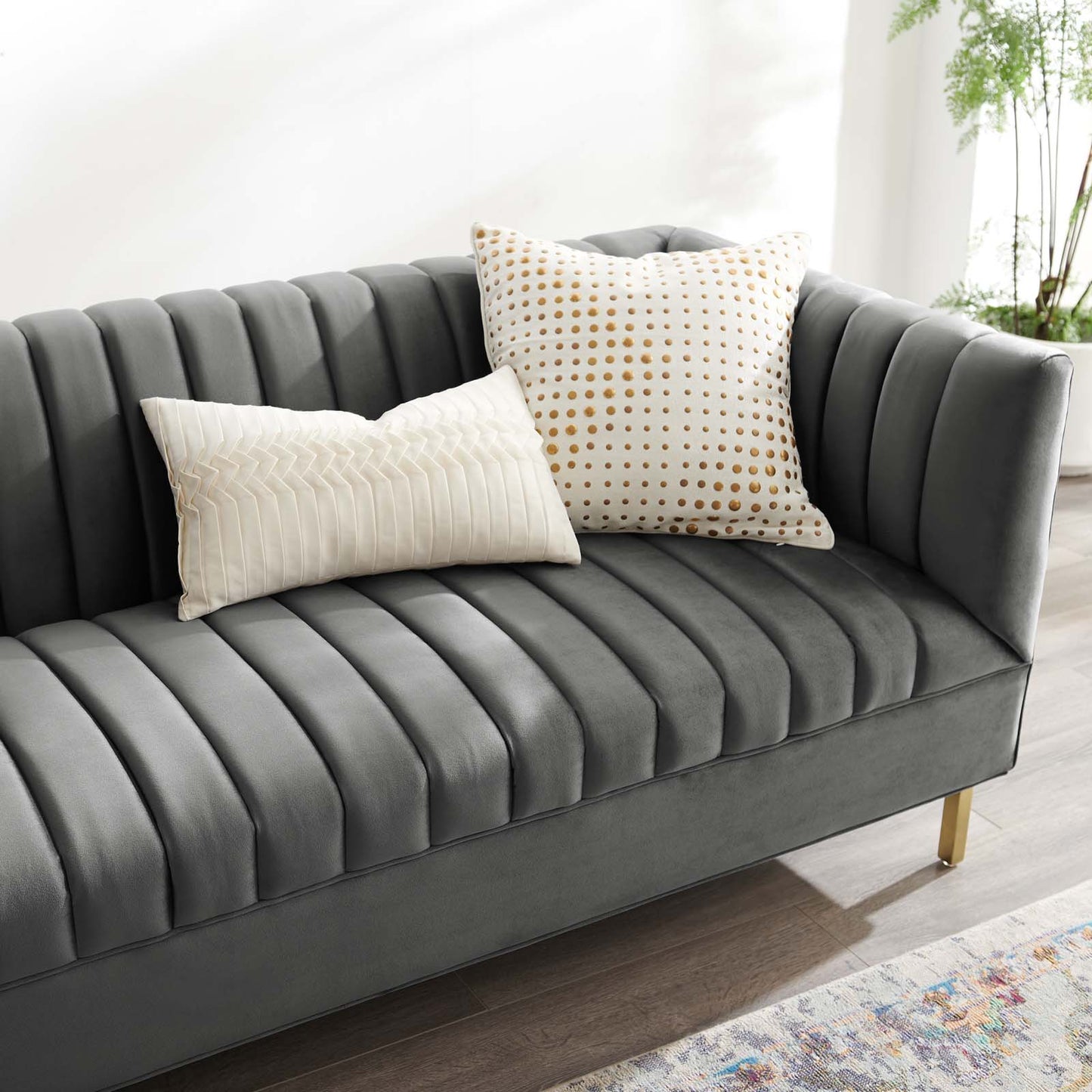 Shift Channel Tufted Performance Velvet Sofa, Velvet, Grey Gray, 19299