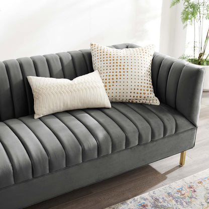 Shift Channel Tufted Performance Velvet Sofa, Velvet, Grey Gray, 19299