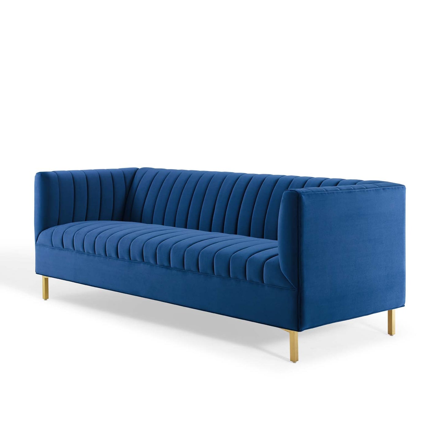 Shift Channel Tufted Performance Velvet Sofa, Velvet, Blue Navy, 19300