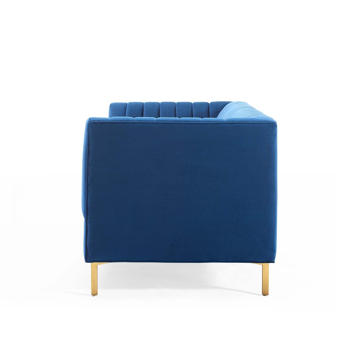Shift Channel Tufted Performance Velvet Sofa, Velvet, Blue Navy, 19300