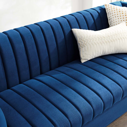 Shift Channel Tufted Performance Velvet Sofa, Velvet, Blue Navy, 19300