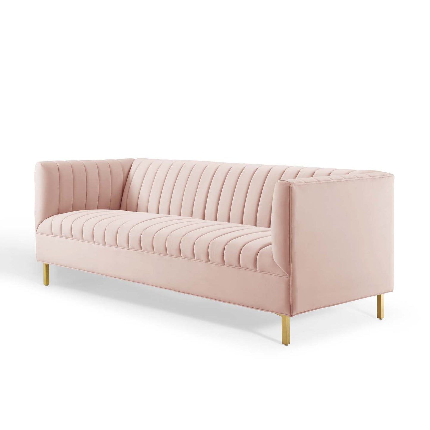 Shift Channel Tufted Performance Velvet Sofa, Velvet, Pink, 19301