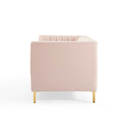 Shift Channel Tufted Performance Velvet Sofa, Velvet, Pink, 19301
