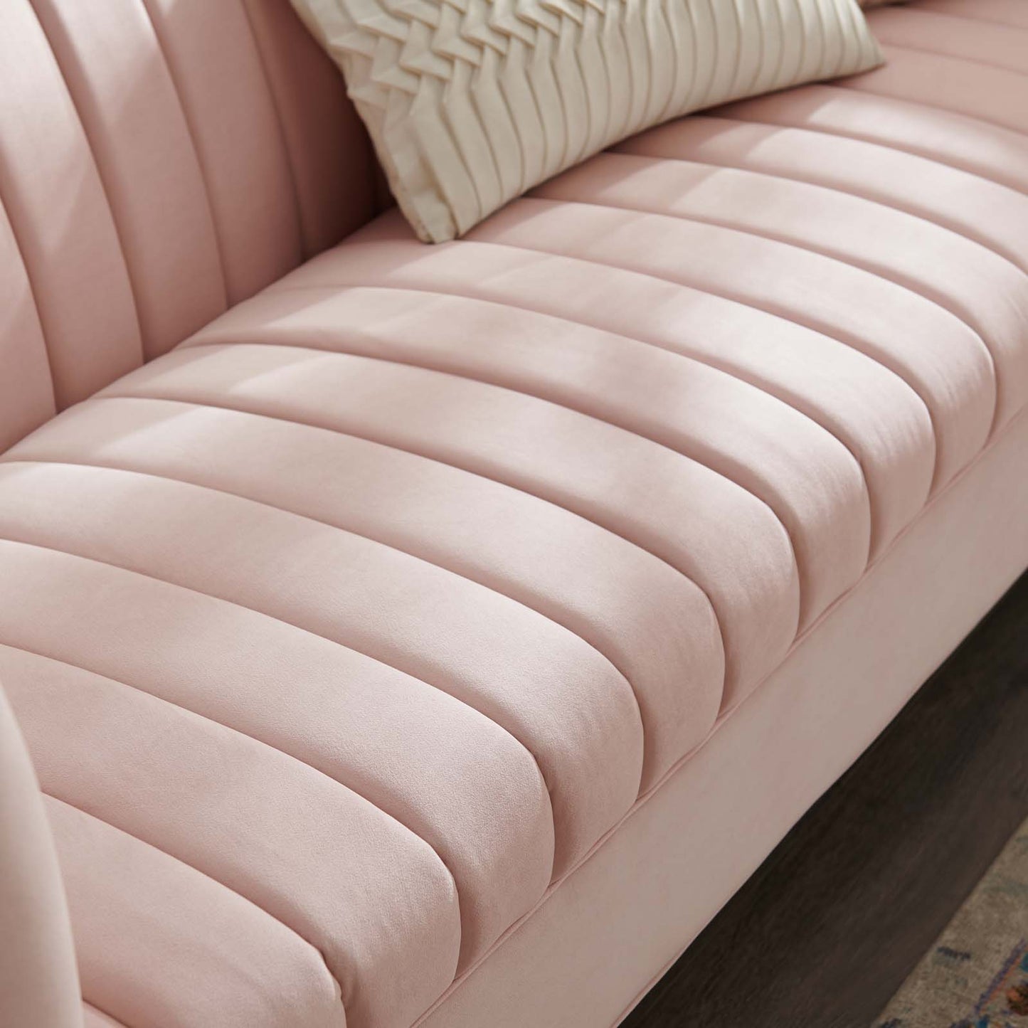 Shift Channel Tufted Performance Velvet Sofa, Velvet, Pink, 19301